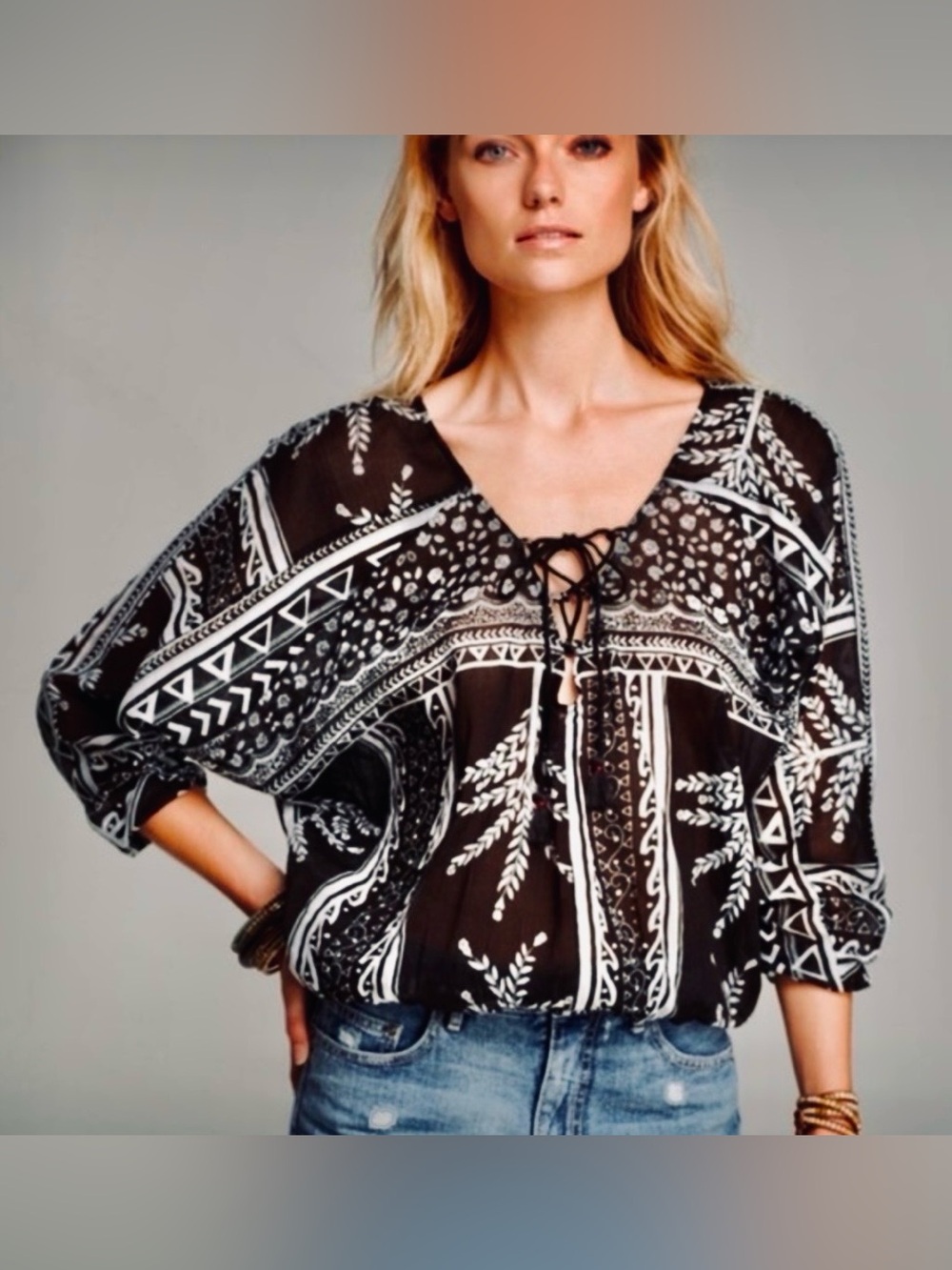 Free People Lace Up Blouse